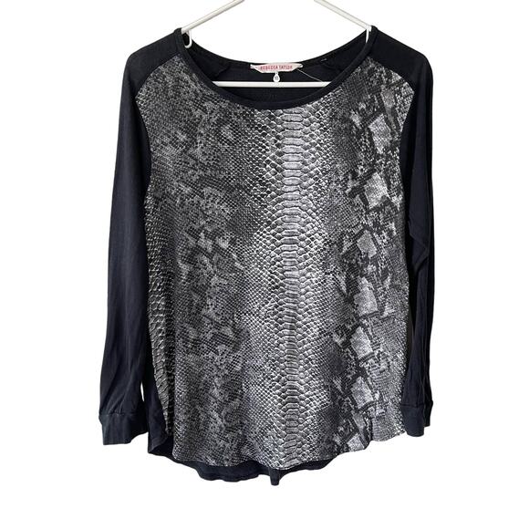 Rebecca Taylor Snake Print Black/Gray Baseball Tee (Size 10) - Picture 1 of 9